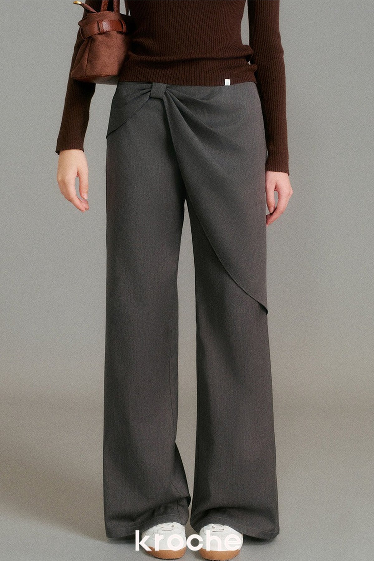 Asymmetrical Cut Bow Wide Leg Pants