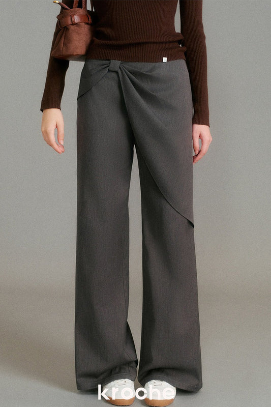 Asymmetrical Cut Bow Wide Leg Pants