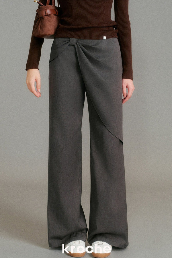 Asymmetrical Cut Bow Wide Leg Pants