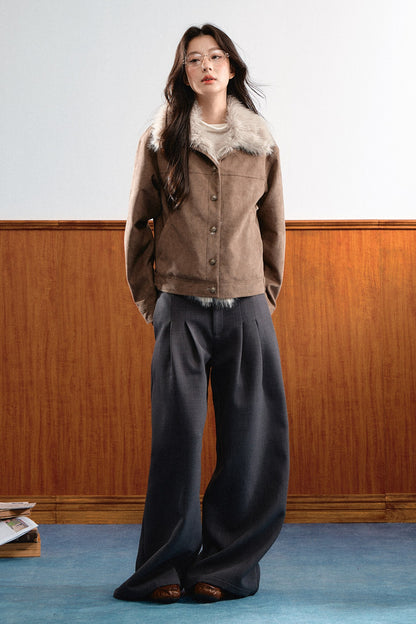 Khaki Brown Short Fur Coat