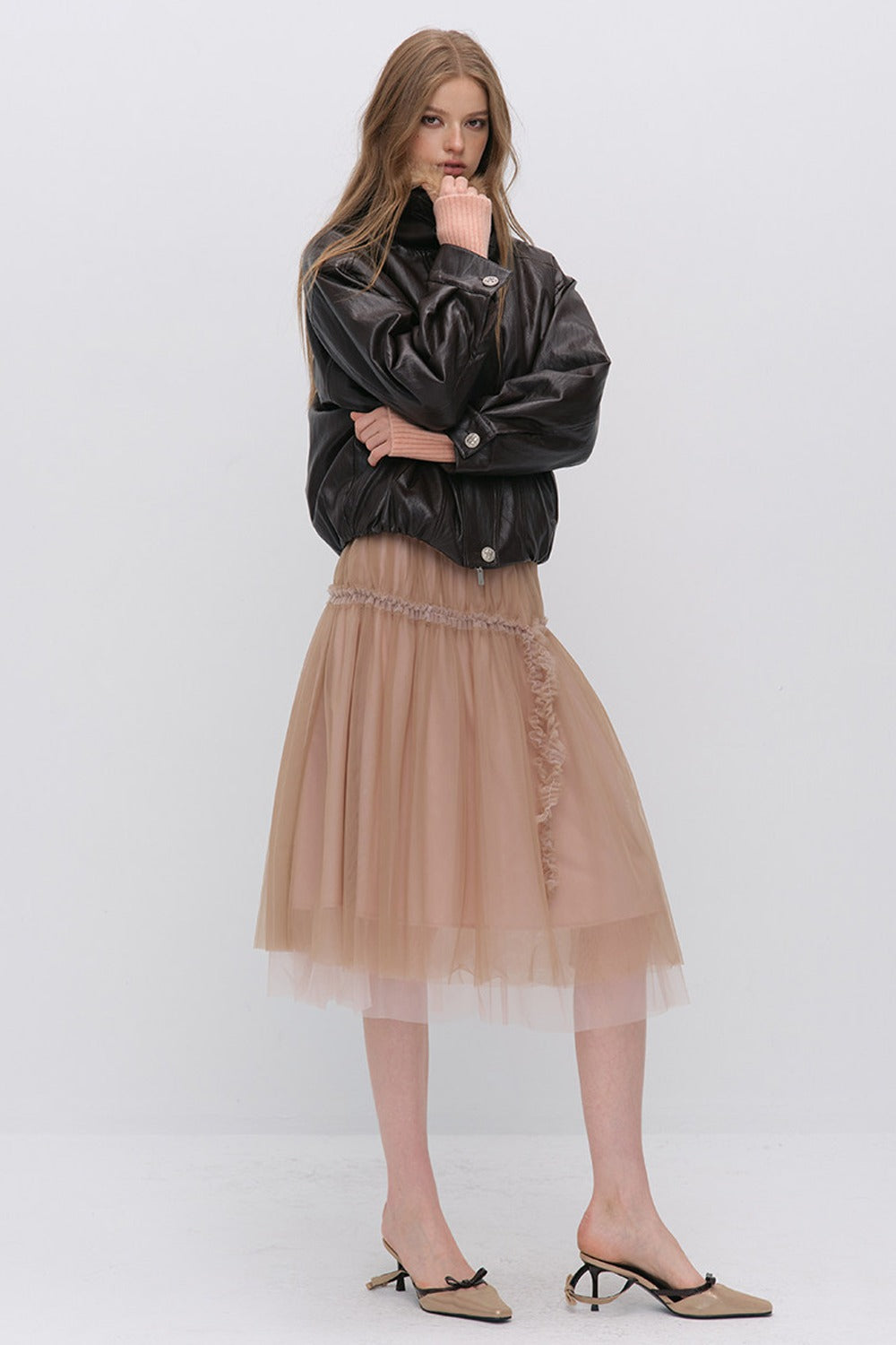 Textured Leopard Fur Collar PU Jacket