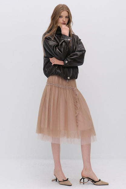 Textured Leopard Fur Collar PU Jacket