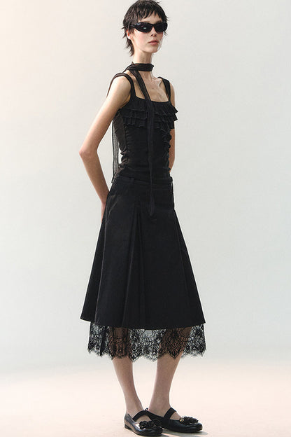 Square Neck Ruffle Trim Tank Top