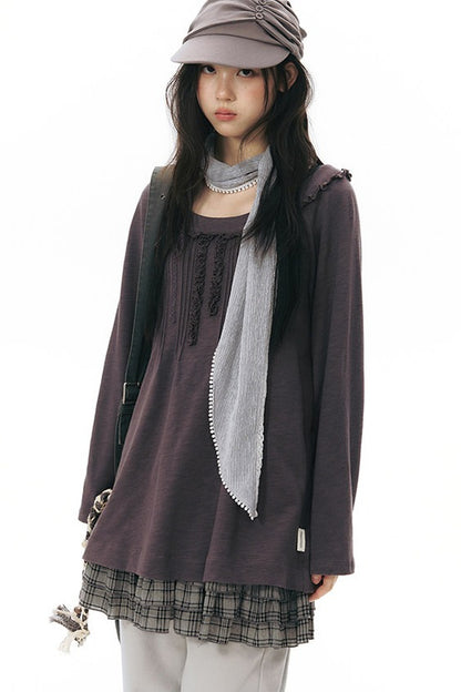 Front Chest Tuck Webbing Raglan Knit T-Shirt