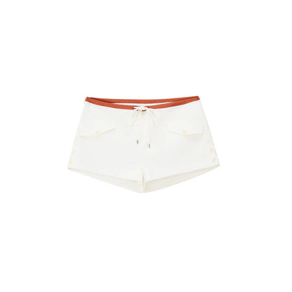 French Caramel Color Block Linen Shorts