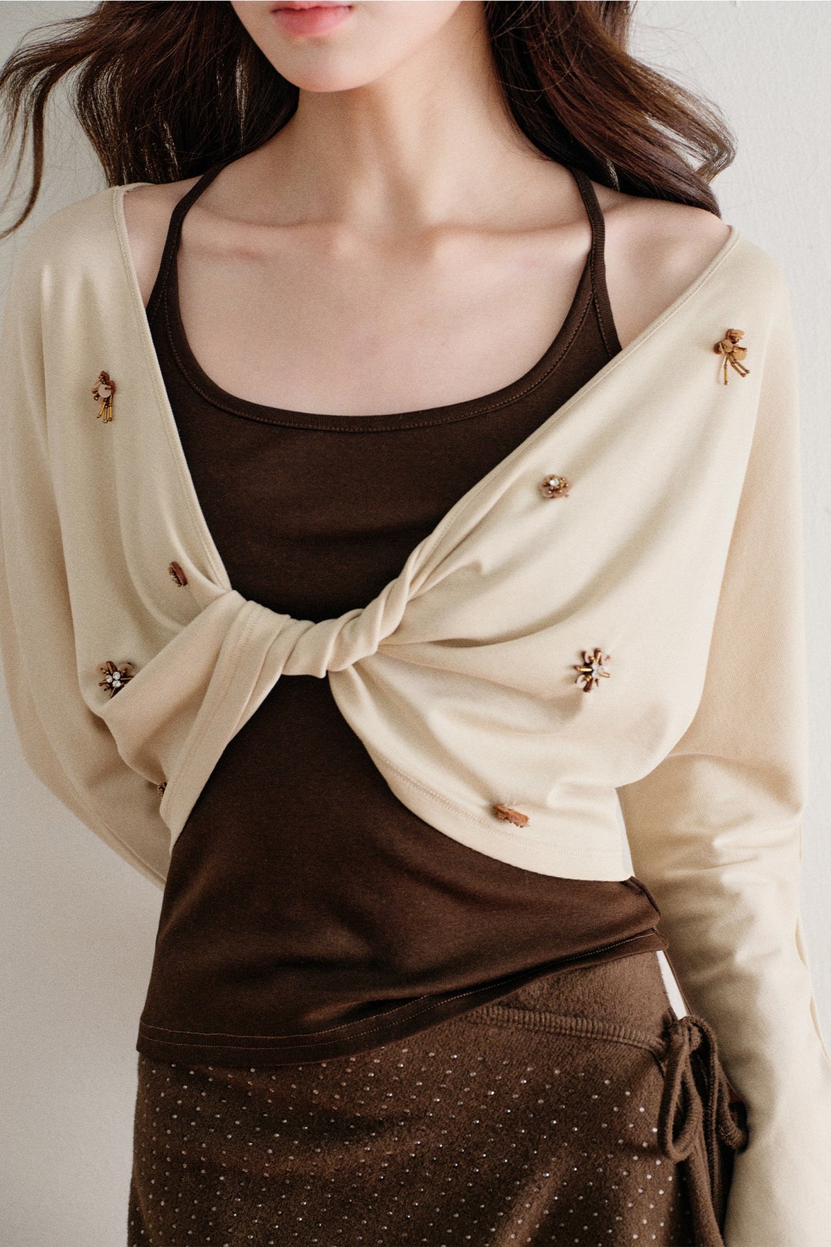 Twisted Batwing Camisole Top And Tassel Draped Pants Set-Up