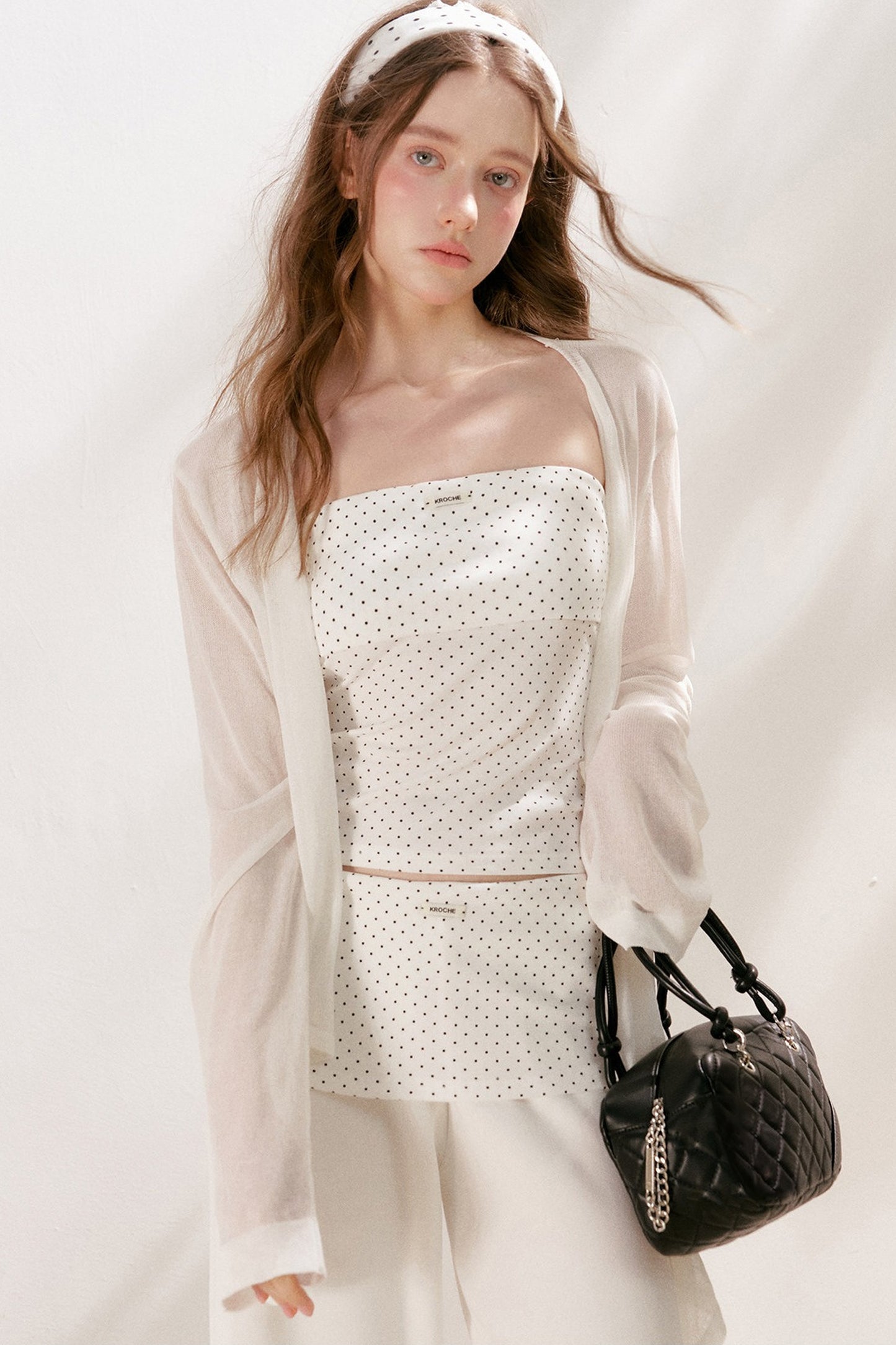 Polka Dot Cotton Tube Top And Wide Leg Pants Set-Up