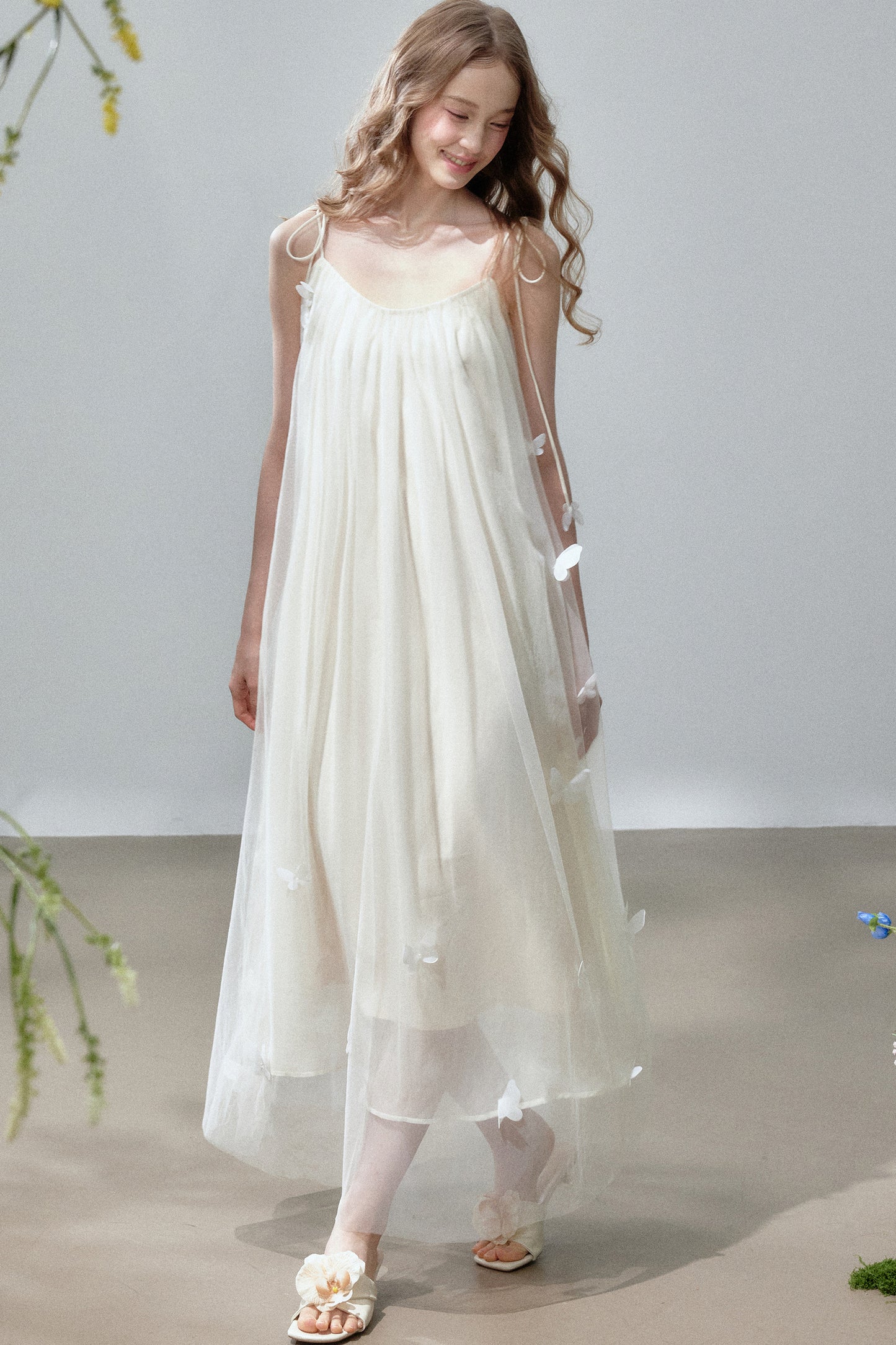 Butterfly Mesh Strap Long Dress