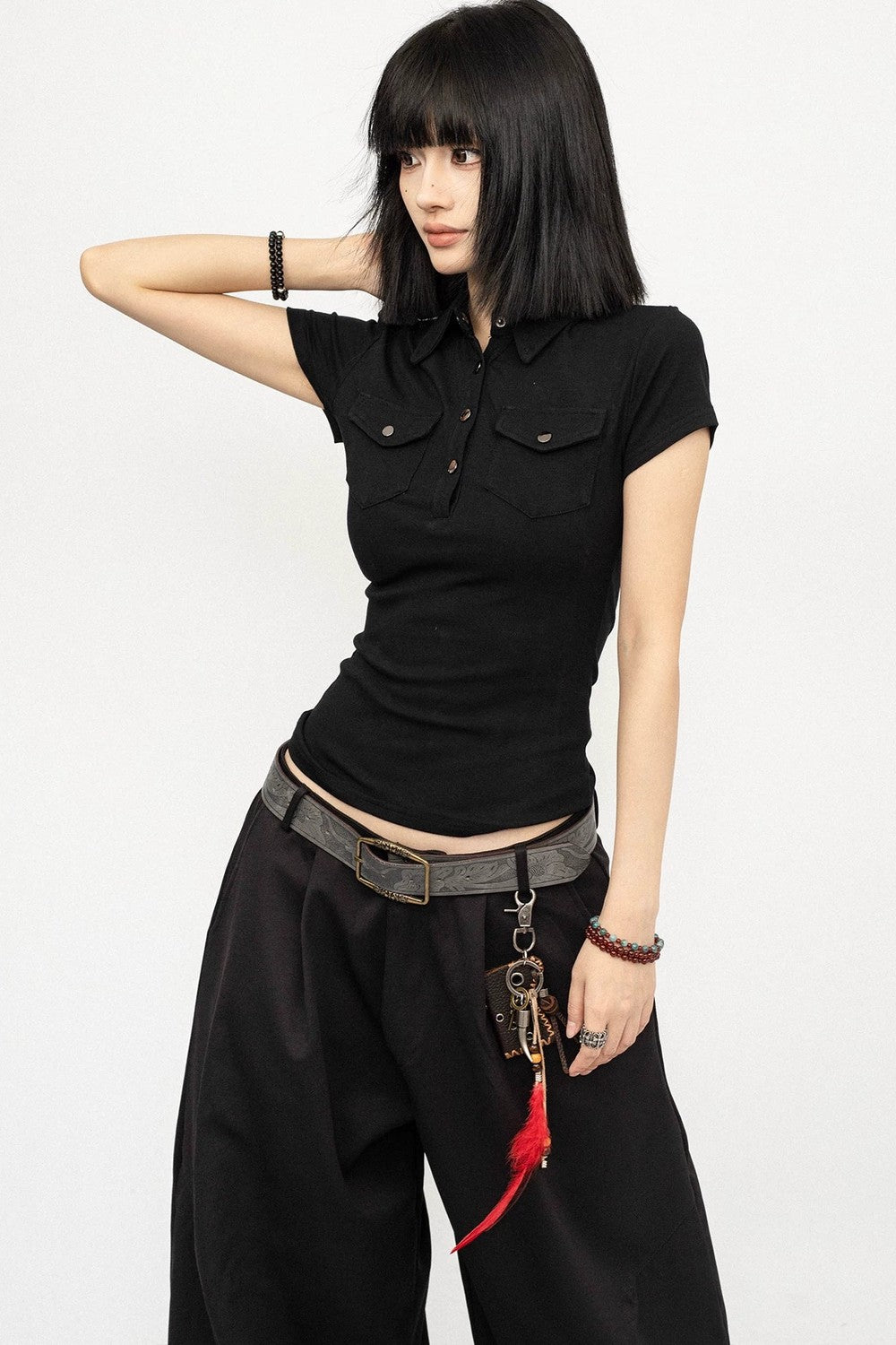 Black Polo Collar Top