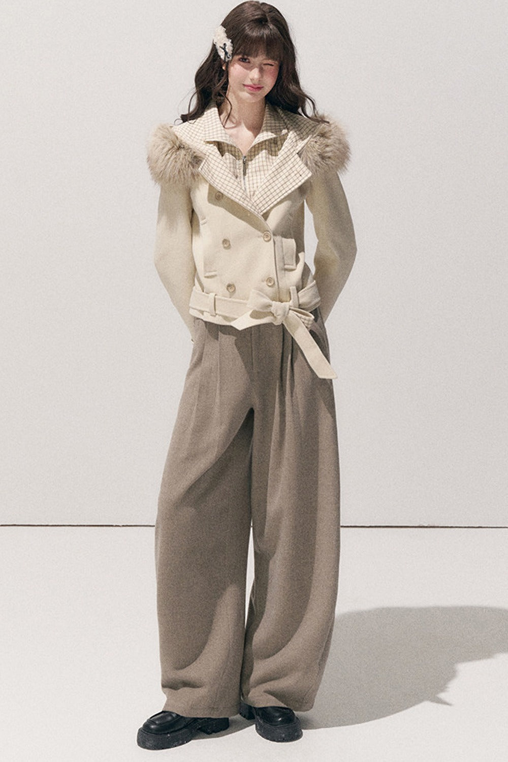 Double-Breasted Hooded Wool Jacket