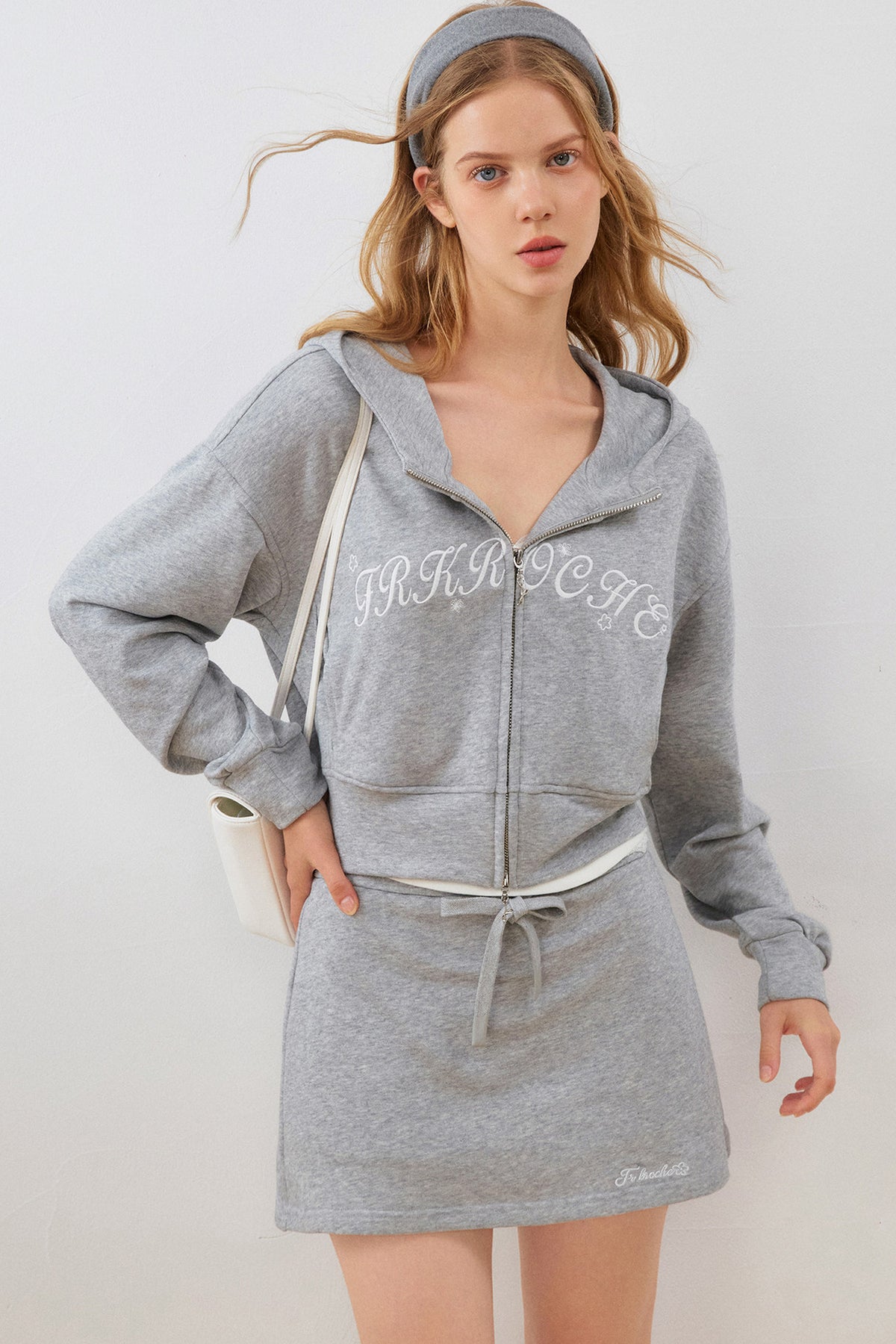 High-Waisted Hooded Sweatshirt Jacket Skirt Set-Up