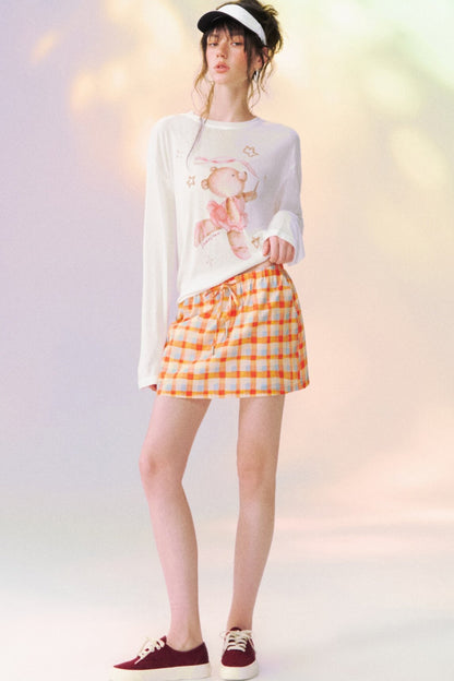 Plaid Drawstring Mini Skirt