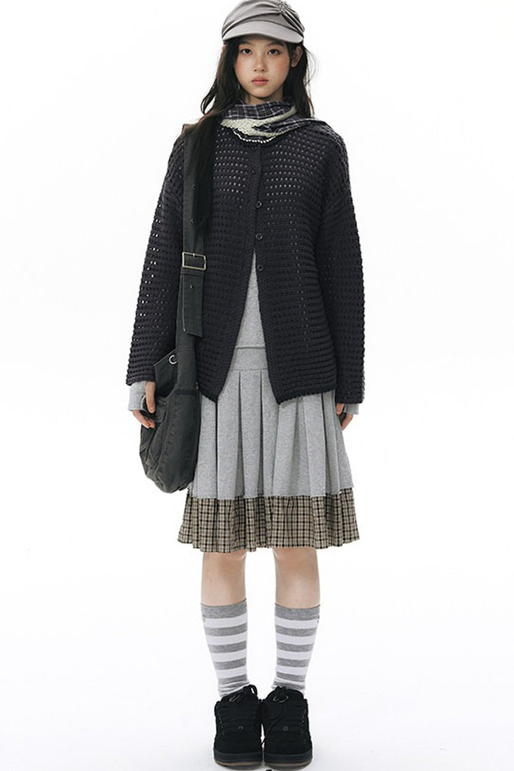 Solid Color Hollow Knit Cardigan