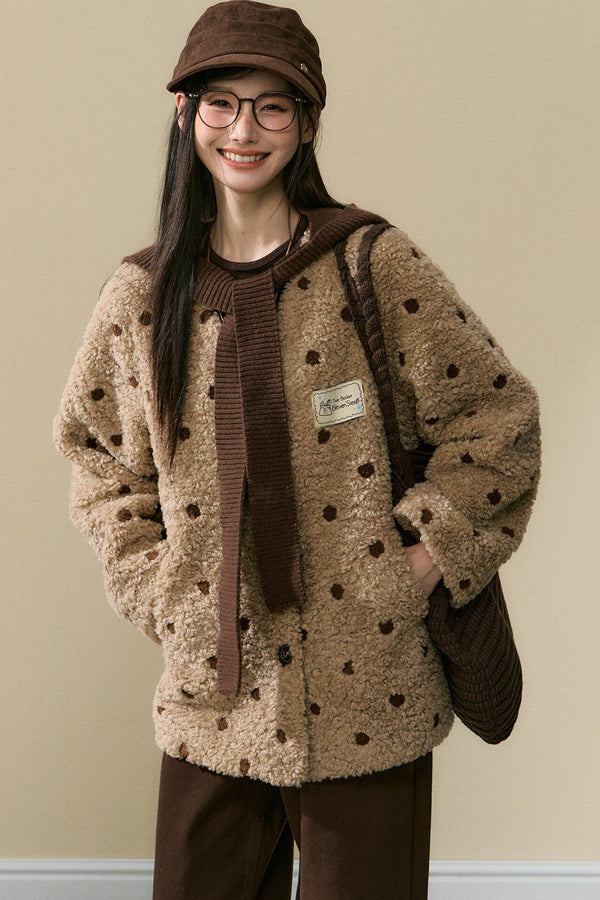 Polka Dot Lamb Wool Coat and Trousers Set-Up