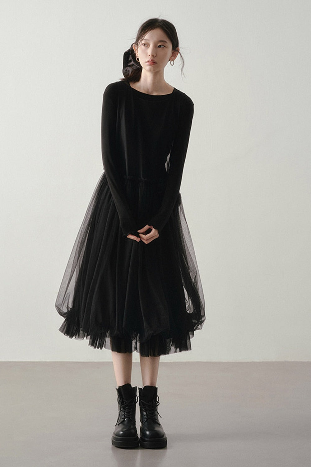 Multi-Layered Mesh Ruffle Tank Dress