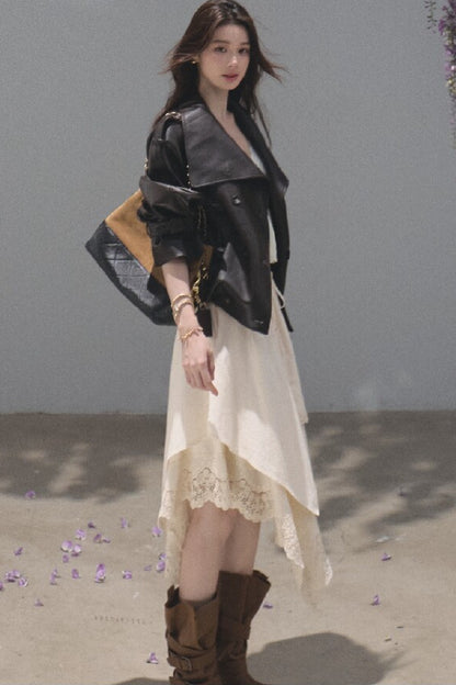 Irregular Hem Cotton Linen Lace Skirt