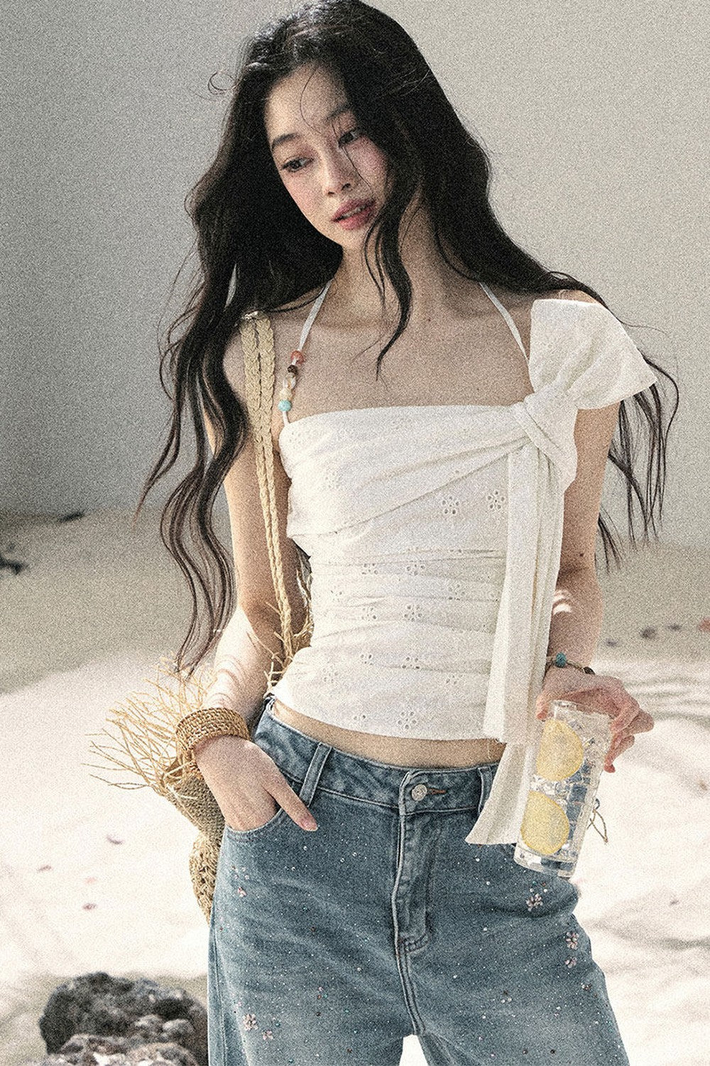 Halter Knot Pleated Top