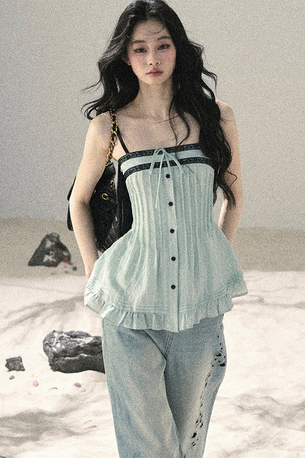 One-Shoulder Ruched Lace Camisole