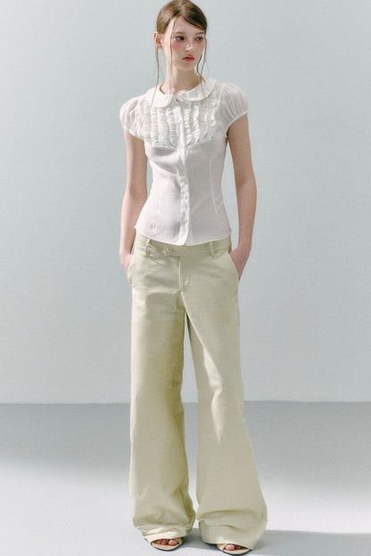 White Acetate Linen Ruffle Blouse