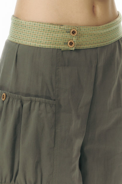 Patchwork Waistband Pocket Wide-Leg Cargo Pants