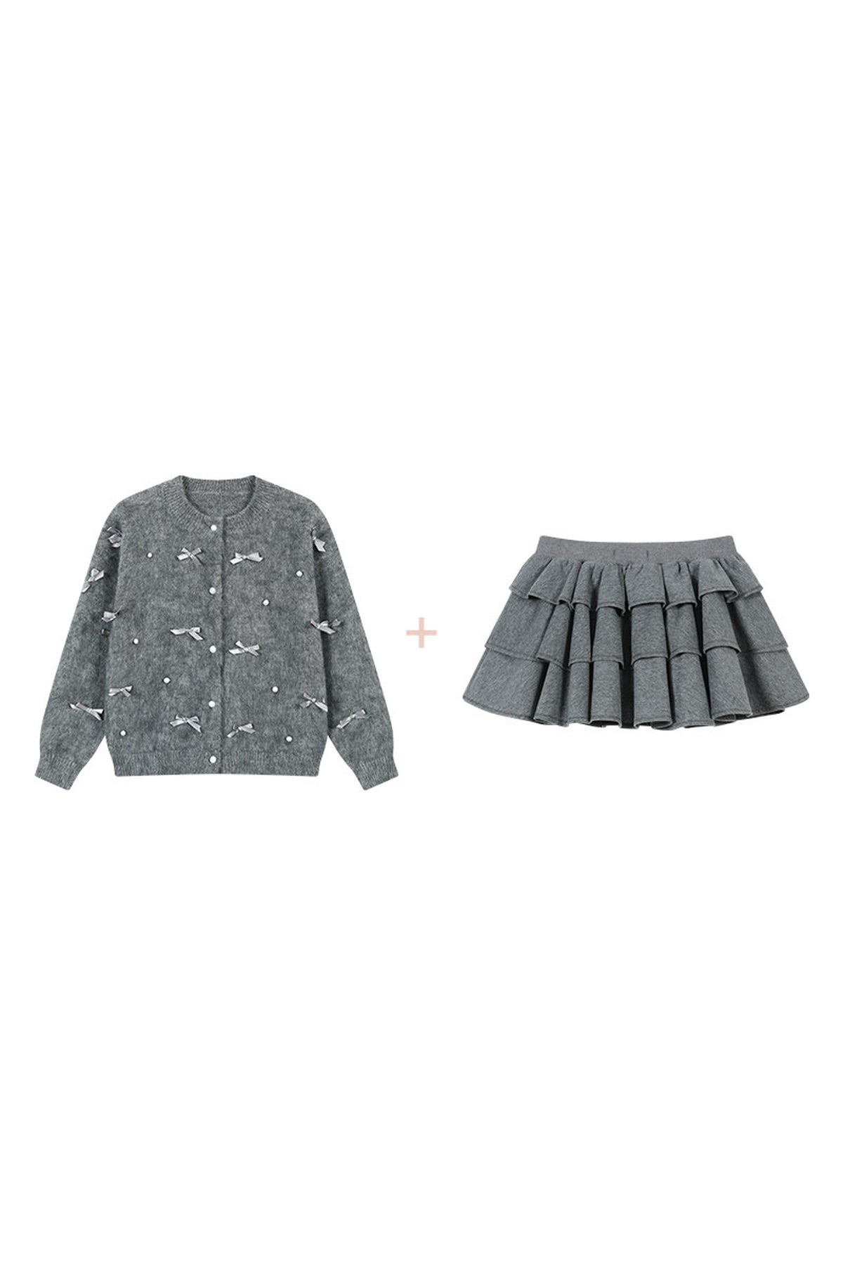 Ballet Bow Knit Cardigan With Skirt Set