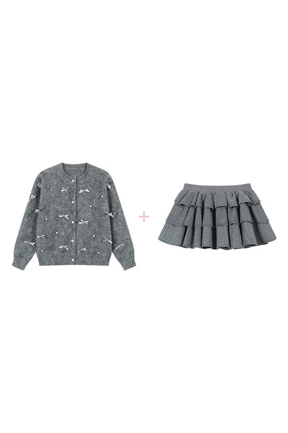 Ballet Bow Knit Cardigan With Skirt Set