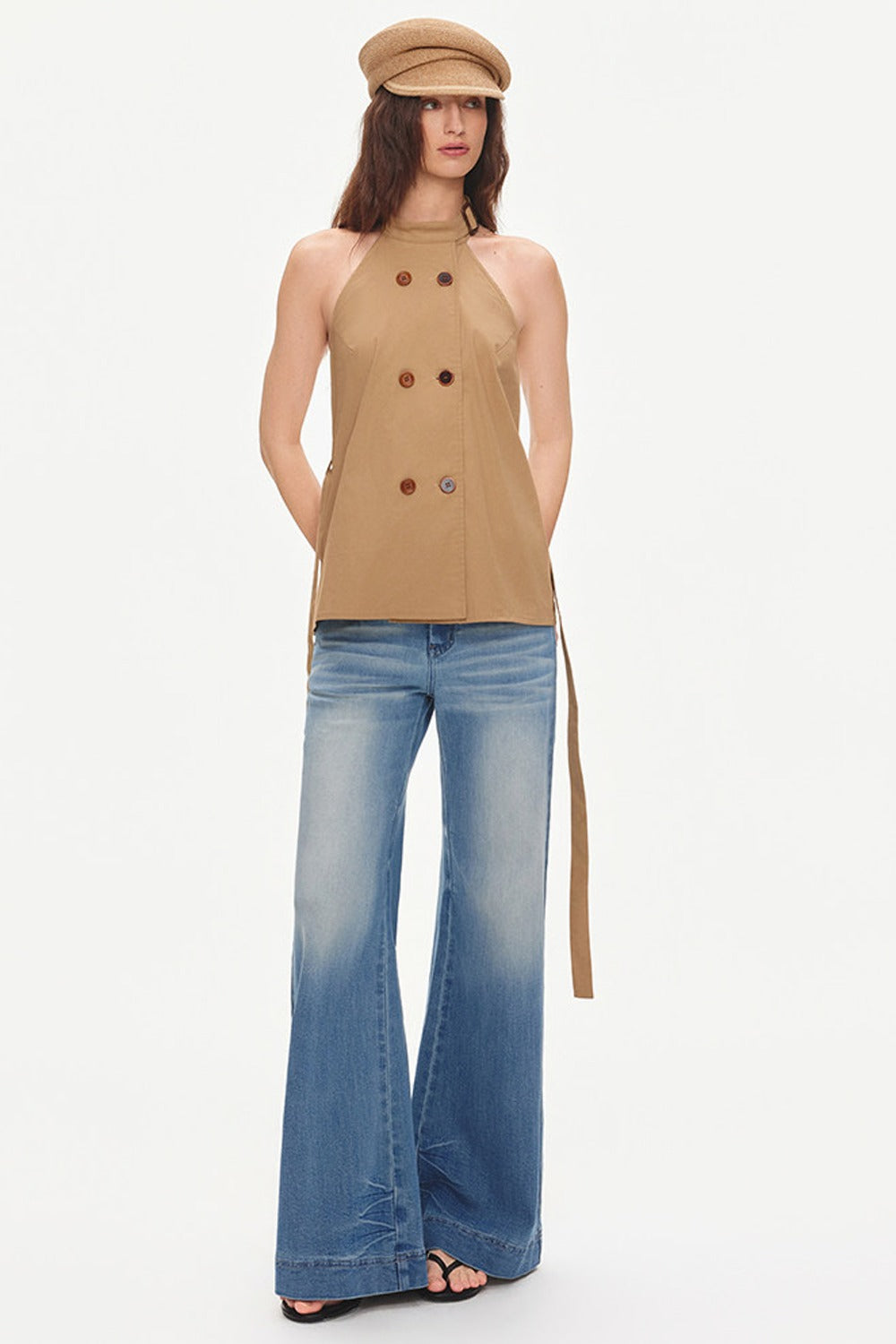 Double-Breasted Halter Backless Top