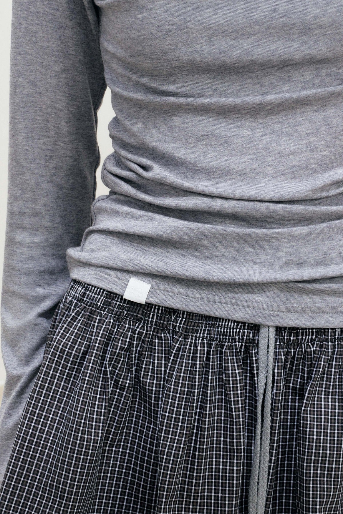 Lyocell Overlapping Pleated Long-Sleeve T-Shirt