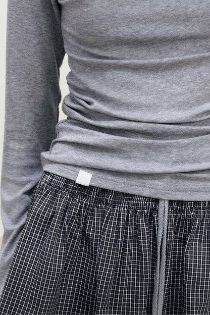 Lyocell Overlapping Pleated Long-Sleeve T-Shirt
