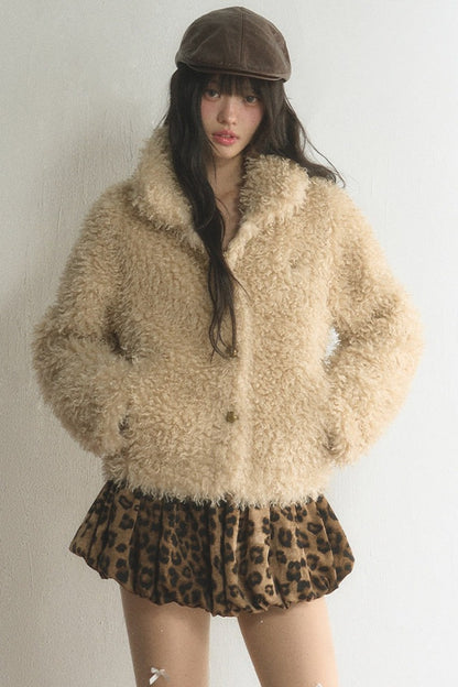 Short Plush Lamb Wool Top and Coat Set-Up