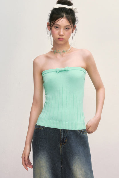 Mint Green Knit Bow Tube Top