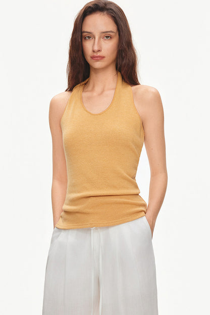 Top in maglia con scollo all’americana annodato