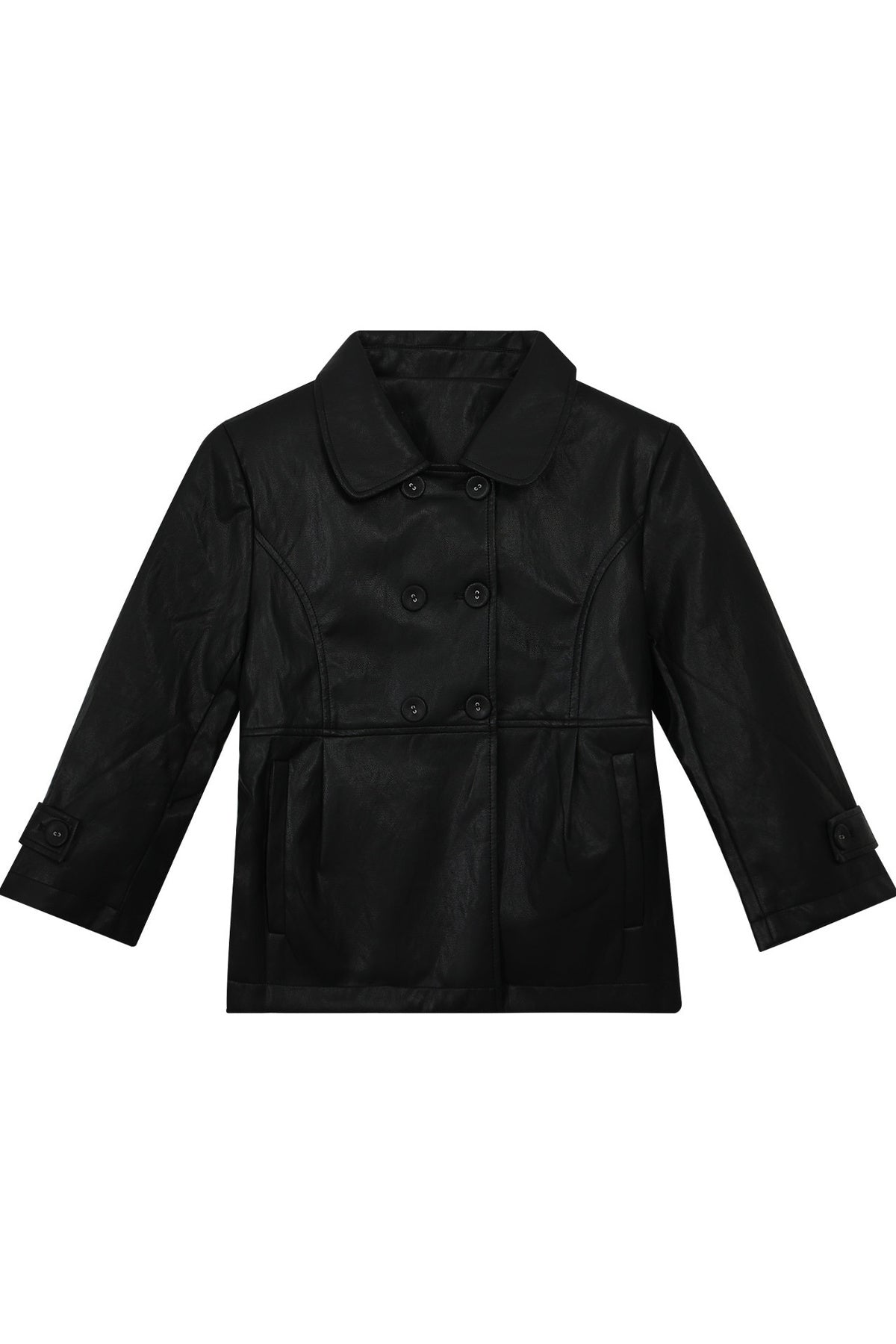 Black Double-Breasted PU Leather Top and Skirt Set-Up