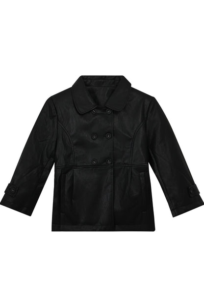 Black Double-Breasted PU Leather Top and Skirt Set-Up