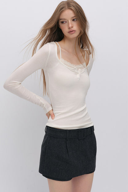Belted Wool A-Line Skirt