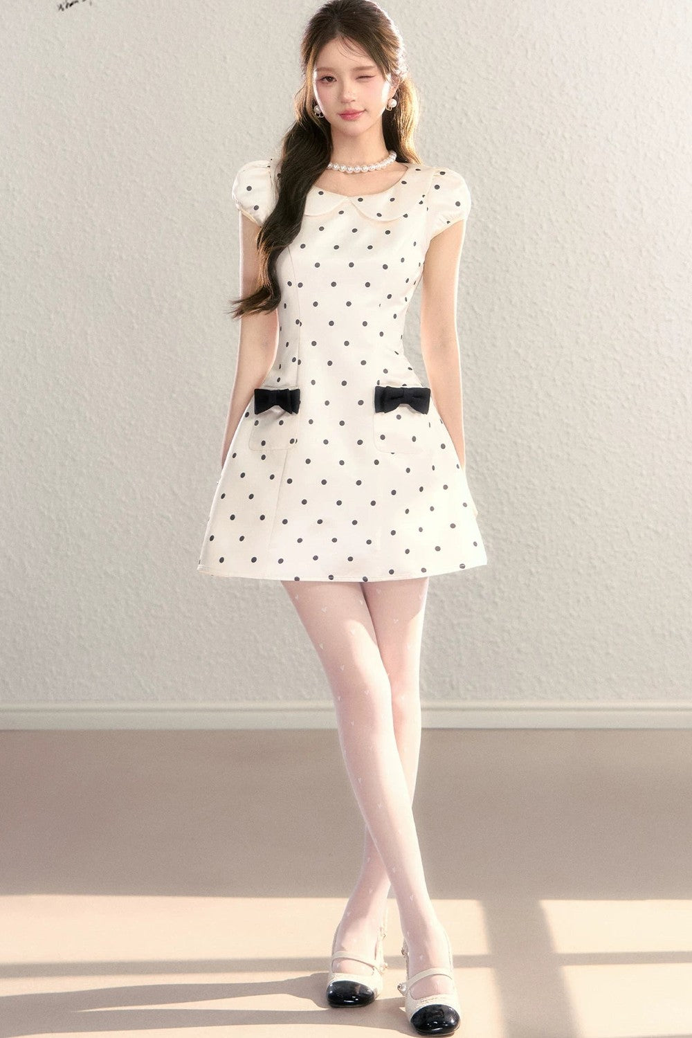 Elegant French Polka Dot A-Line Dress