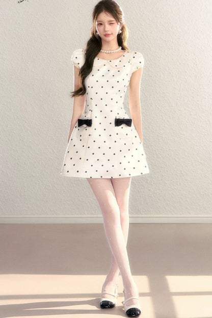 Elegant French Polka Dot A-Line Dress