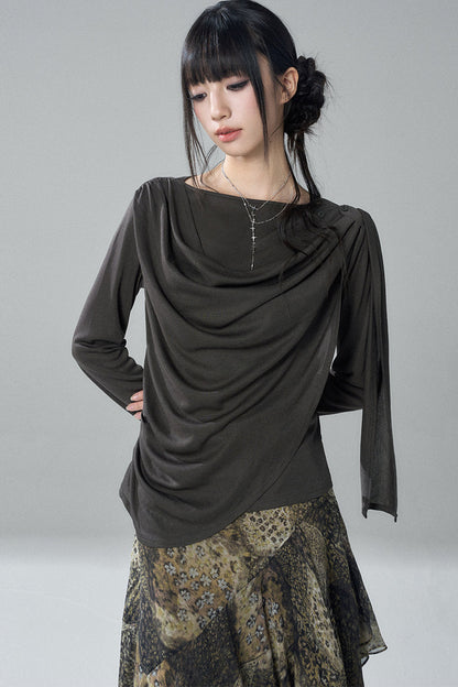 Black Long-Sleeve Shawl Collar Top