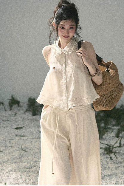 Conjunto de top de encaje francés y falda capullo