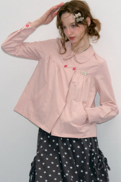Pink Plaid Doll Collar Shirt