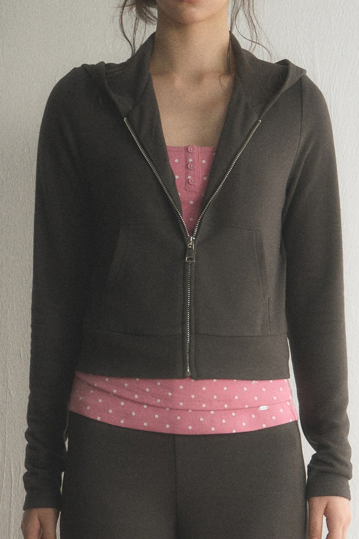 Short Zipper Hooded Jacket With  Pants and Top Set-Up