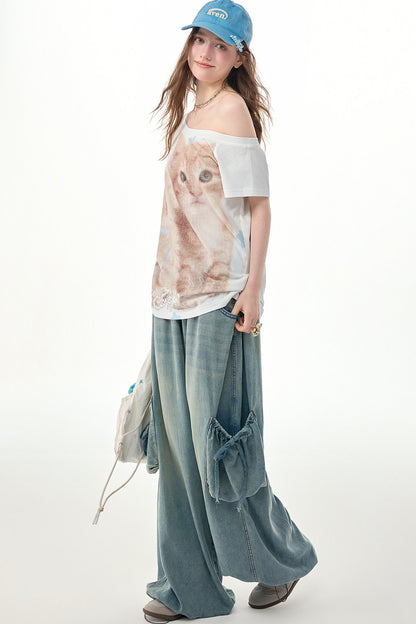 Jeanshose mit elastischem Bund und weitem Bein