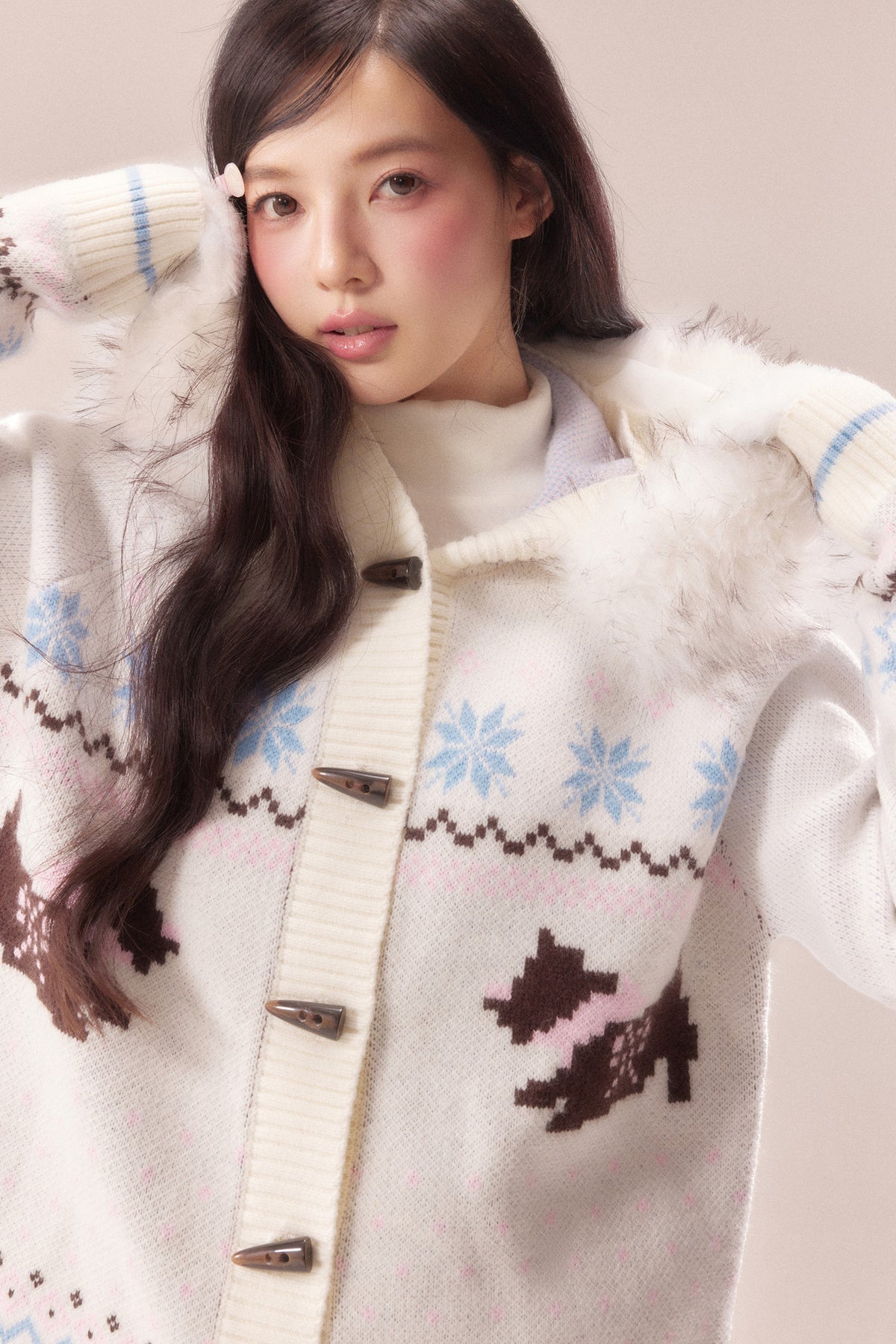 Cárdigan Fair Isle con cuello de pelo de perro