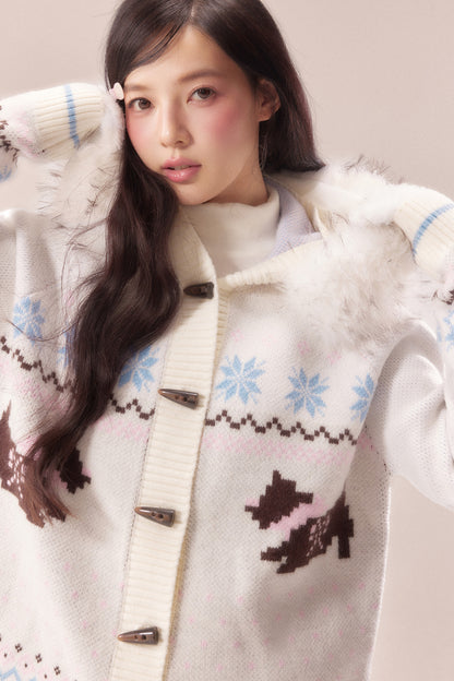 Cárdigan Fair Isle con cuello de pelo de perro