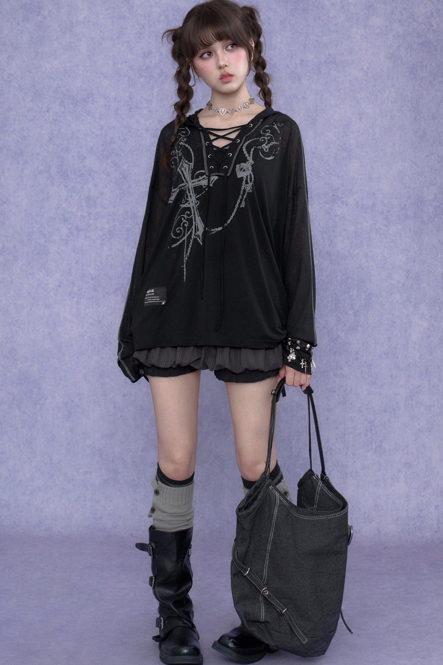 Dark Cross Hooded Top
