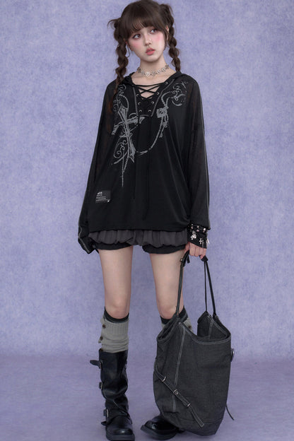 Dark Cross Hooded Top