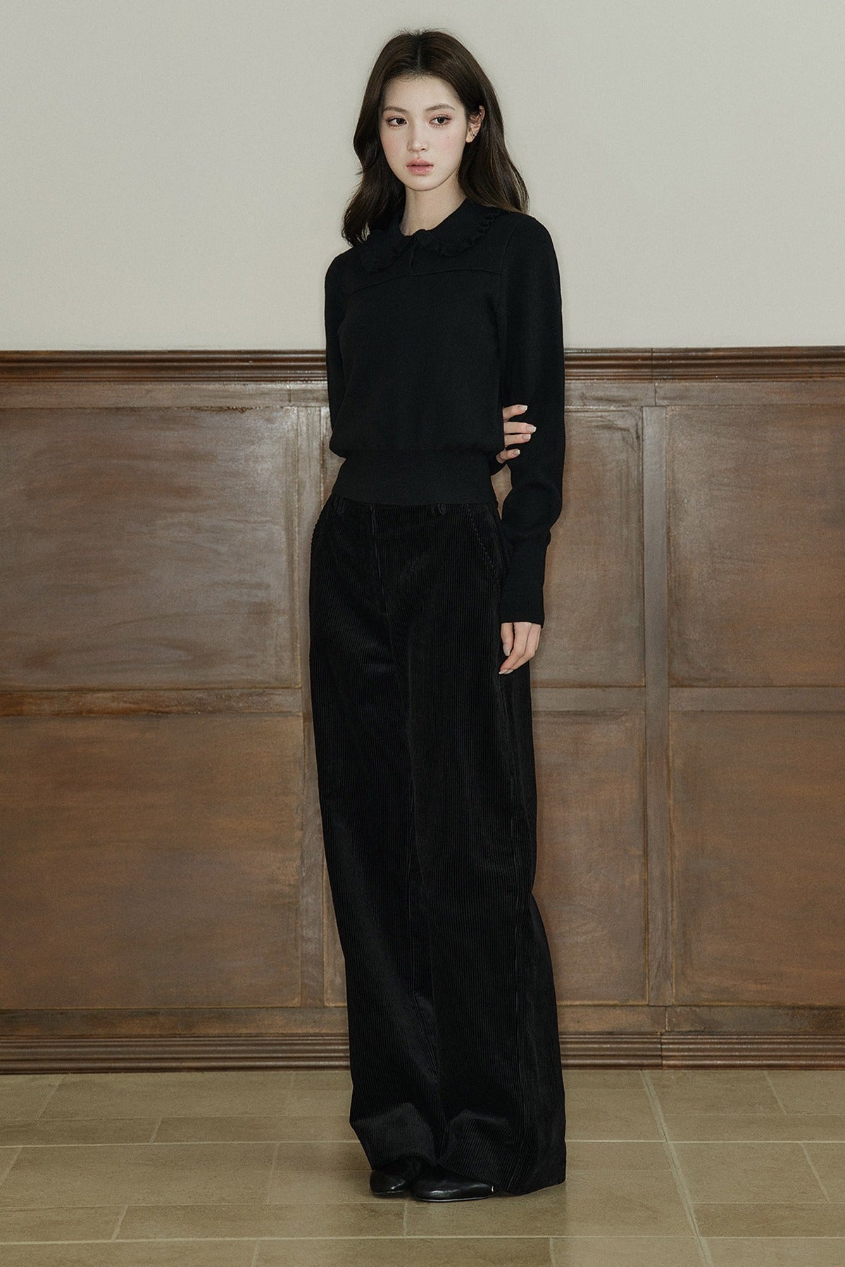 Wool Blend Ruffled Doll Collar Top