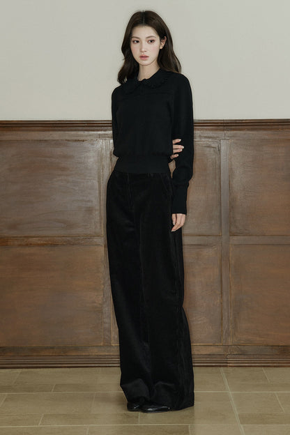 Wool Blend Ruffled Doll Collar Top