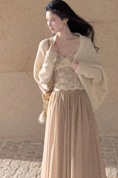Gold Sequin Batwing Wool Blend Sweater Coat