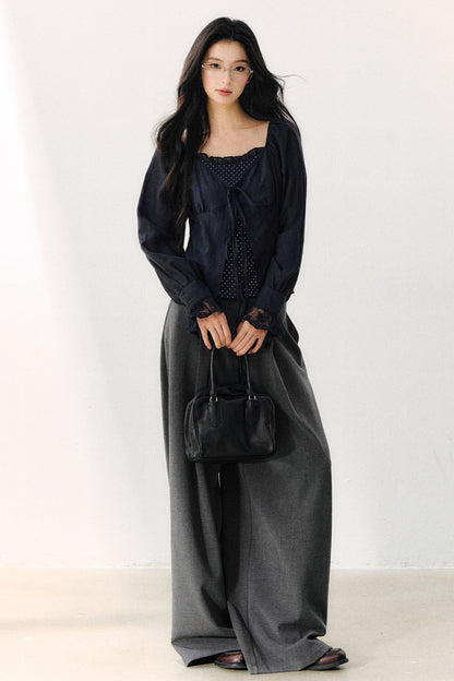 Polka Dot Knit Layered-Look Blouse